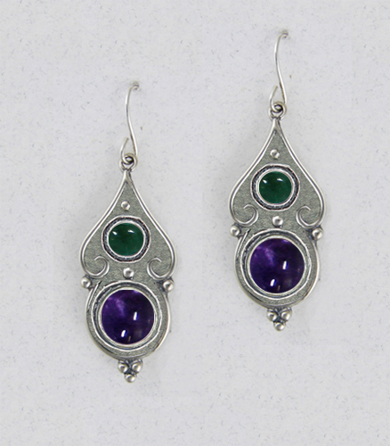 Sterling Silver Gothic Look With Iolite And Fluorite Gemstone Drop Dangle Earrings